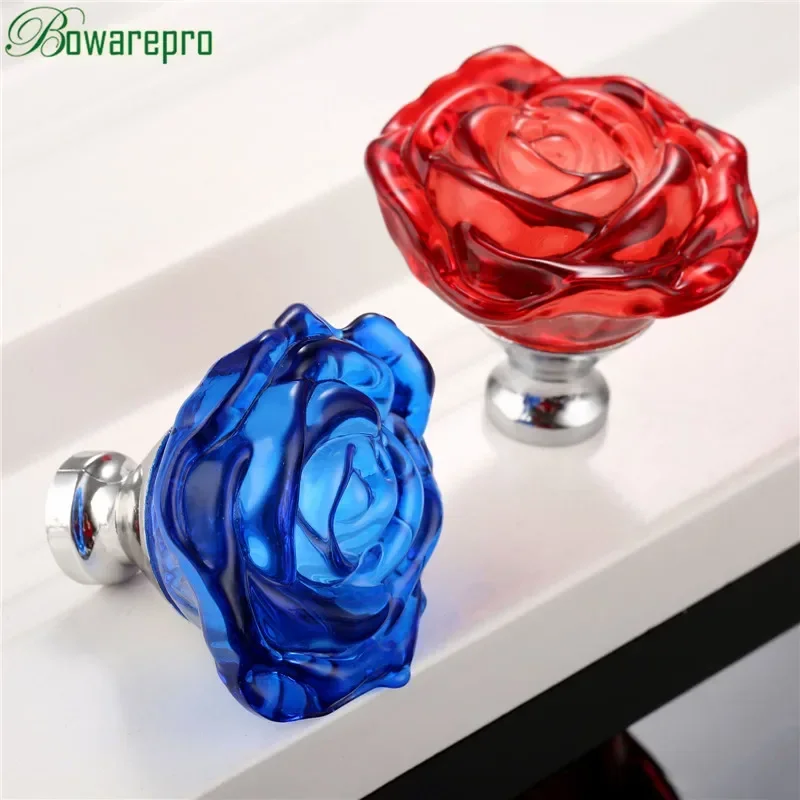 Furniture Hardware Drawer Pulls - Bowarepro 50MM Kristal Mawar Kaca Menangani